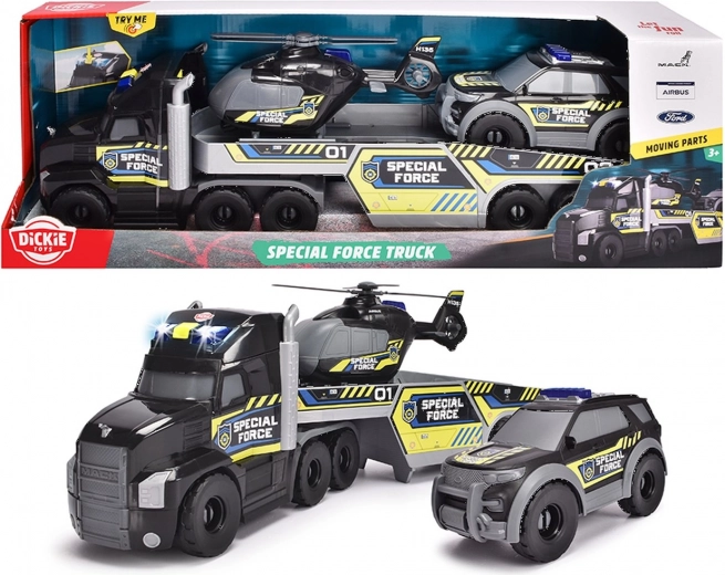 Dickie Toys SOS camión de remolque con plataforma y vehículos de rescate