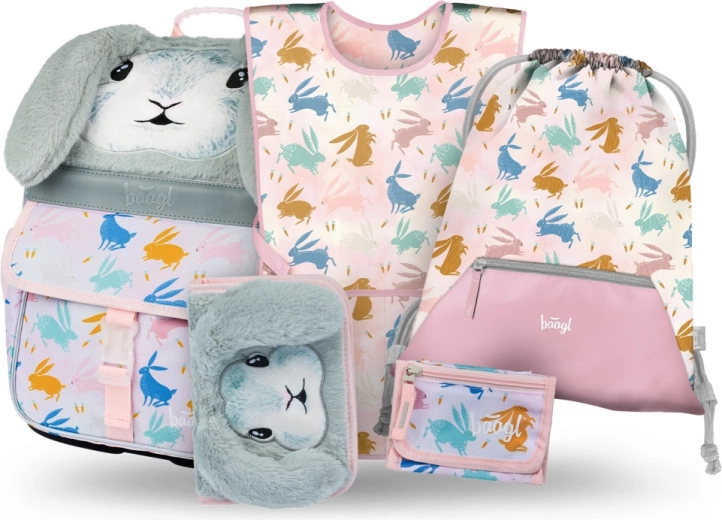 Set escolar 5 en 1 BAAGL Zippy Bunny – cartera escolar, estuche, bolsa, delantal y monedero