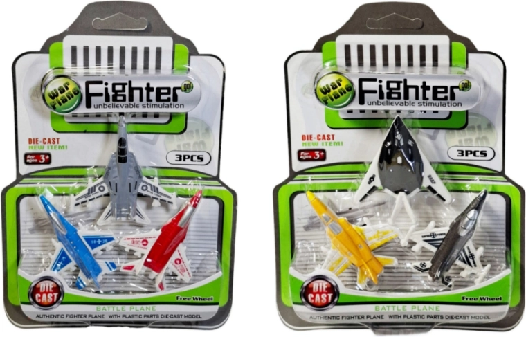 Set de aviones de combate metálicos, 3 uds.
