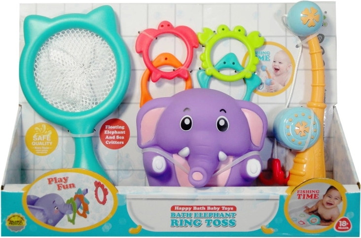 Juguete de baño elefante con aros y red