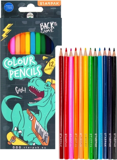 Set de lápices de colores con dinosaurio, 12 colores, 18 cm