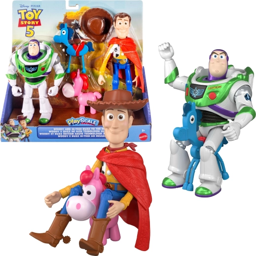 Mattel Disney Pixar Toy Story 5 set de figuras Woody y Buzz Lightyear Hi‑Tech + 2 ponis