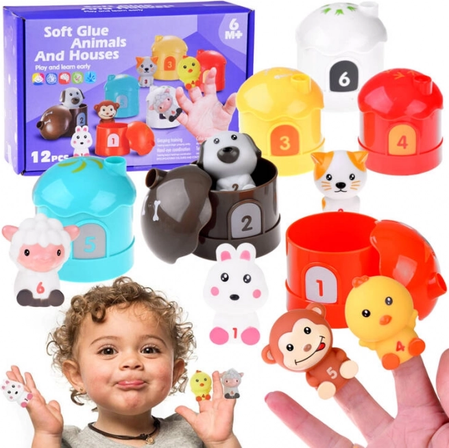 Set de animalitos de goma con casitas y números