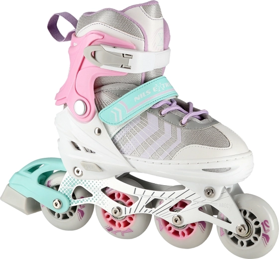 Patines infantiles ajustables 4 en 1 NILS Extreme – Blanco-rosa