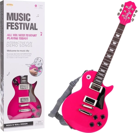 Guitarra eléctrica infantil con auriculares y micrófono – Rosa