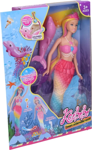 Muñeca sirena que cambia de color con delfín, 35 cm