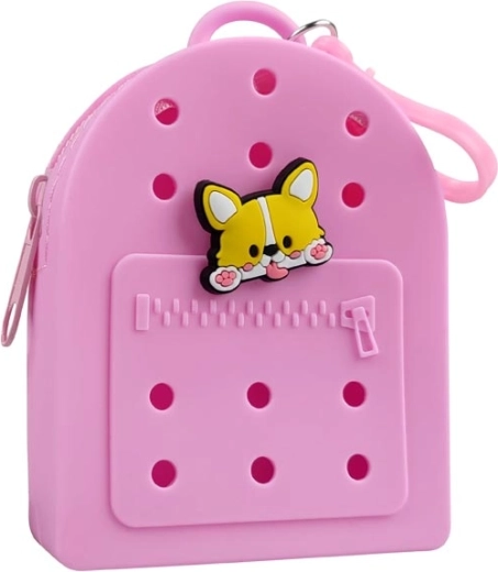 Cartera de silicona rosa Gifty con pin decorativo