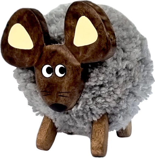 Ratón decorativo de madera con pelaje textil
