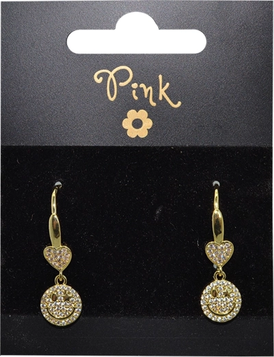 Pendientes chapados en oro con corazón y carita sonriente