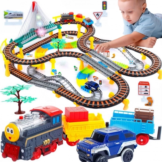 WOOPIE circuito de tren eléctrico y pista de carreras 2 en 1 con viaducto, tren y coche, 192 piezas