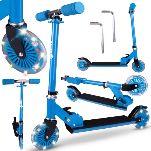 Patinete de dos ruedas con ruedas luminosas azul