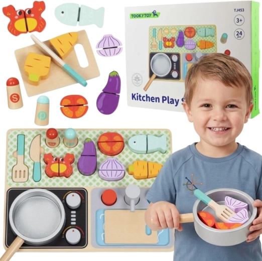 Cocina de madera con accesorios Tooky Toy pequeño chef