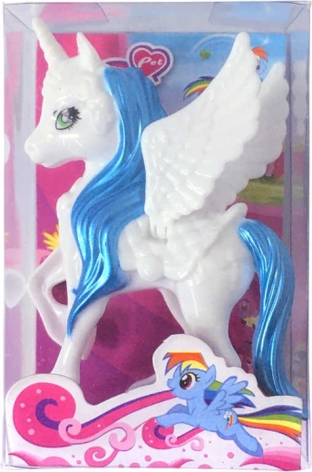 Unicornio de plástico con alas blanco-azul 10 cm en caja