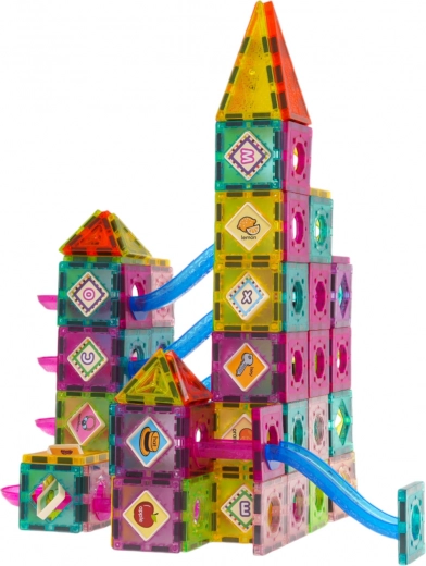 Juego de construcción magnético castillo con pista de canicas, 139 piezas