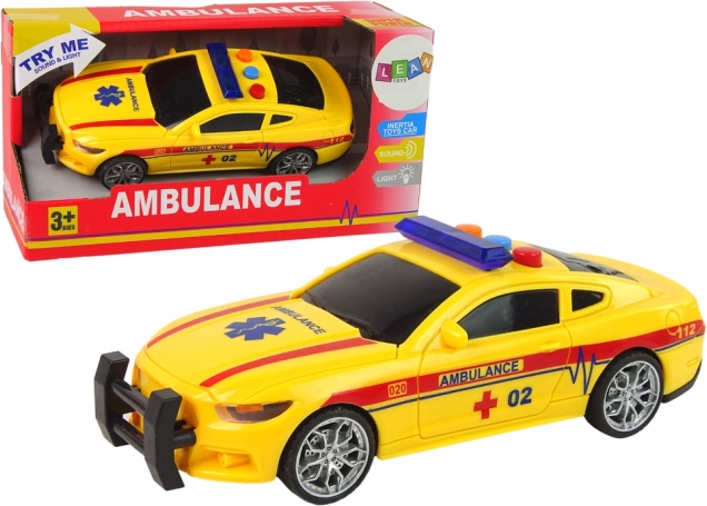 Ambulancia deportiva: luces y sonidos, coche amarillo con motor de inercia