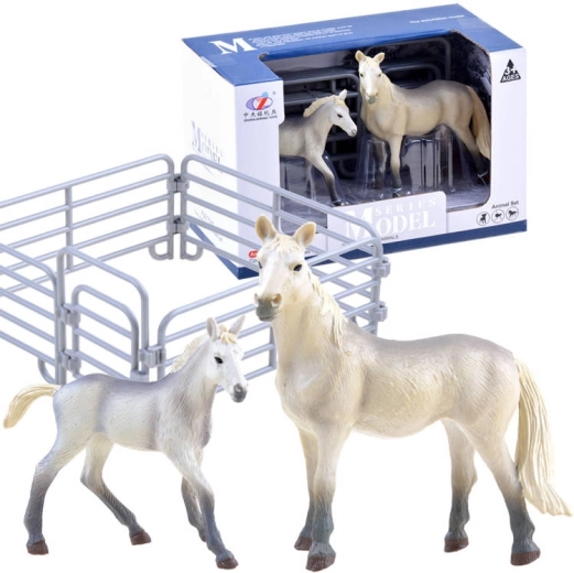 Set de figuras de caballo y potro con cercado – Blanco