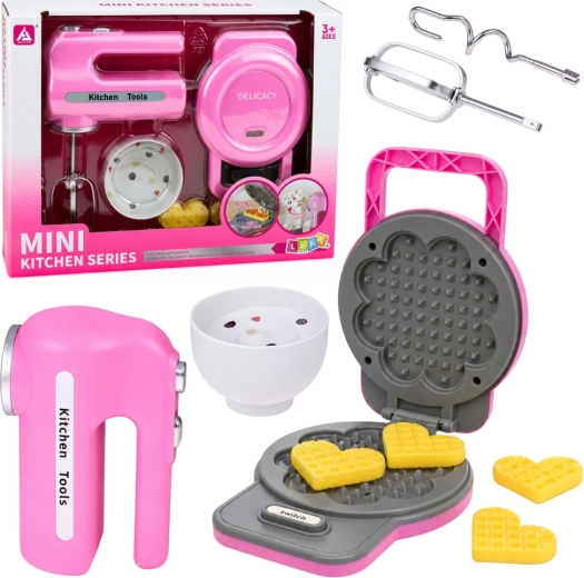 Set de cocina infantil rosa: gofrera y batidora de mano con luces y sonidos