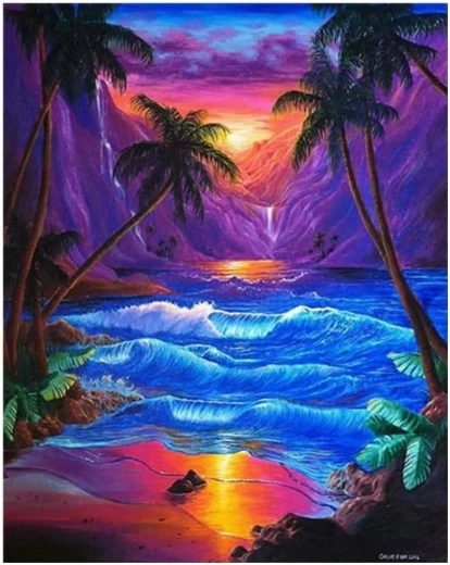 Pintura de diamantes Puesta de sol bajo las palmeras 30 × 40 cm