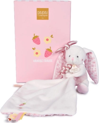 Doudou set de regalo: conejito de peluche con mantita 10 cm rosa