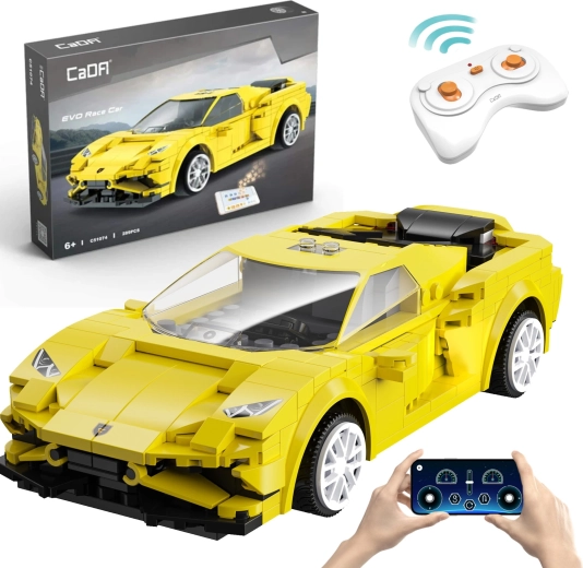 Set de construcción CaDA EVO Race Car – coche de carreras RC amarillo de 289 piezas, modo dual