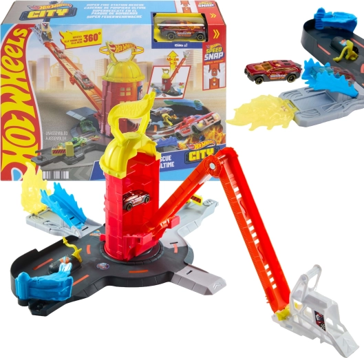 Hot Wheels City super estación de bomberos con coche metálico