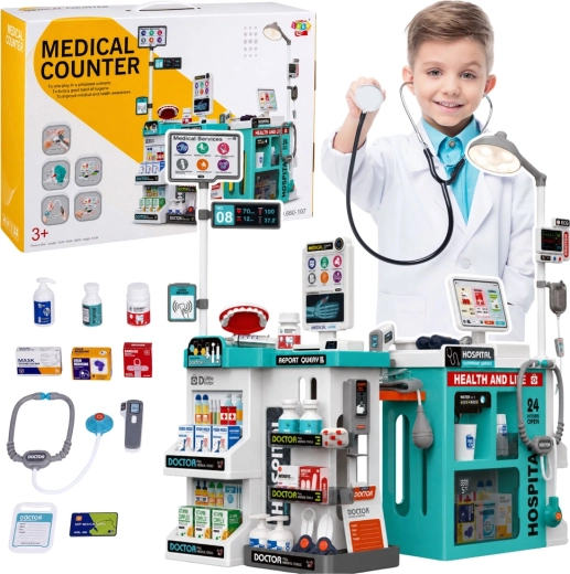Set de doctor infantil con mesa médica de 77 piezas con luces y sonidos