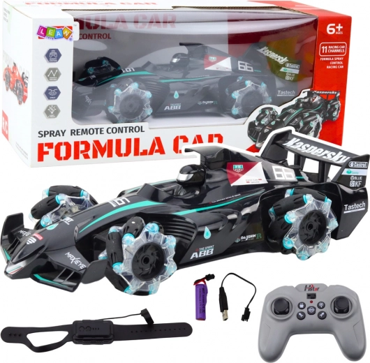 Coche de carreras RC con efecto de humo e iluminación LED negro