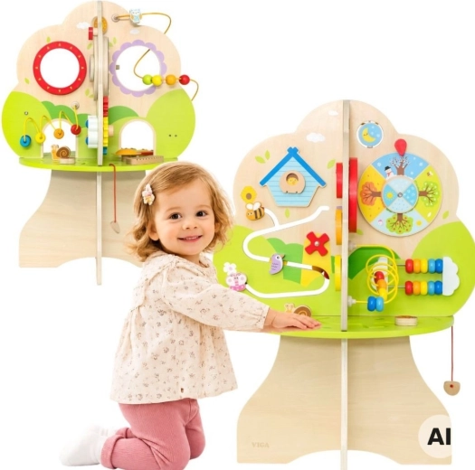 Árbol de actividades de madera Viga con elementos musicales para niños 18 m+