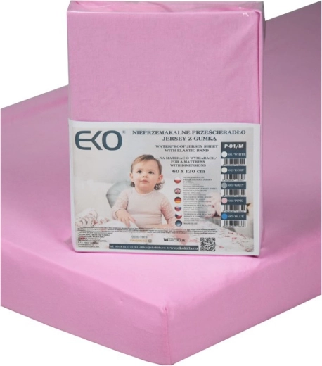 Sábana impermeable ajustable EKO con goma de jersey rosa 120 × 60 cm