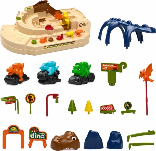 Accesorios abundantes y 3 vehículos dino en el paquete