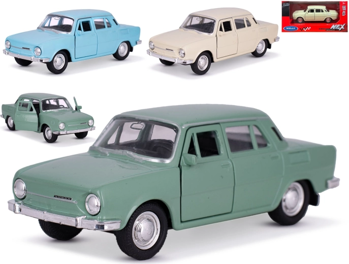 Modelo de coche metálico Škoda 100 Welly 1:34–1:39 con retrofricción