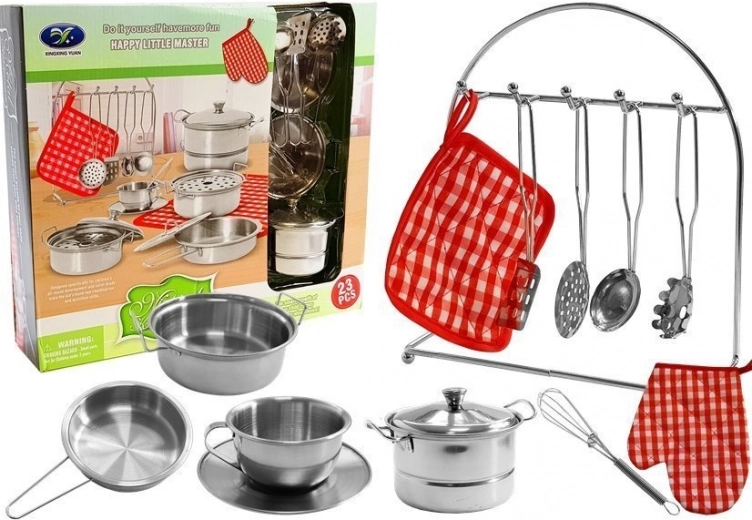Juego infantil de ollas de acero inoxidable, 23 piezas
