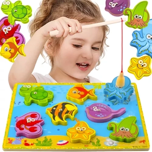 Juego magnético de pesca de pececitos de madera