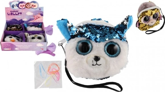 Cartera infantil de tela para niña con motivo de animal, lentejuelas y accesorios para el pelo