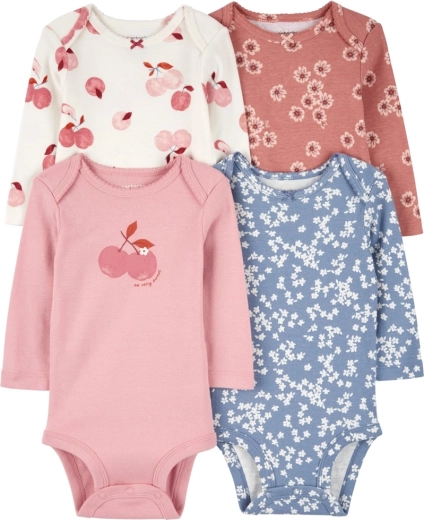 Body para bebé Carter’s de manga larga Pink/Blue Floral, 4 uds., talla 56 (NB)