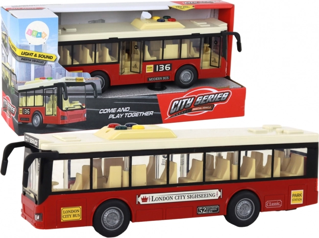 Autobús urbano rojo a pilas con luces y sonidos 1:16
