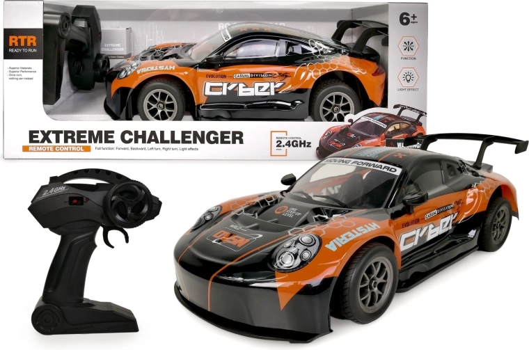 Coche RC naranja 1:8 con carrocería iluminada 2,4 GHz