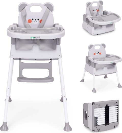 Trona infantil 3 en 1 con bandeja doble y arnés de 5 puntos, gris ECOTOYS