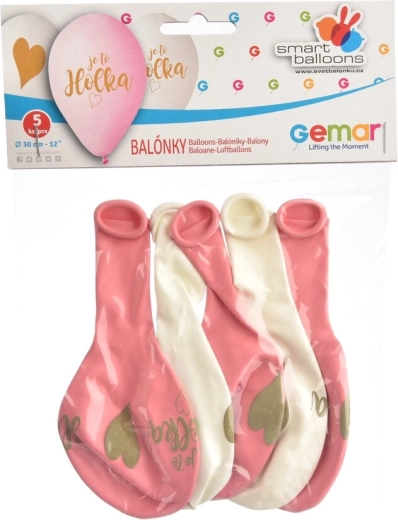 Globos de látex «Es una niña» rosa y blanco, 5 uds