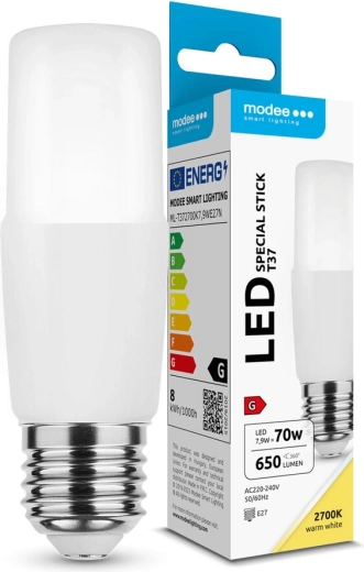 Bombilla LED Modee Lighting Stick T37 7,9 W E27, blanco cálido, 650 lm