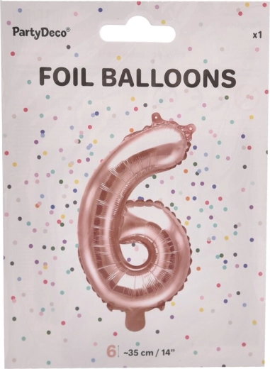 Globo de foil número 6 rosa perlado 35 cm