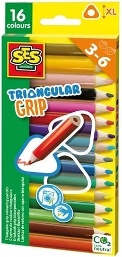 Lápices de colores gruesos triangulares SES con agarre ergonómico, 16 uds.