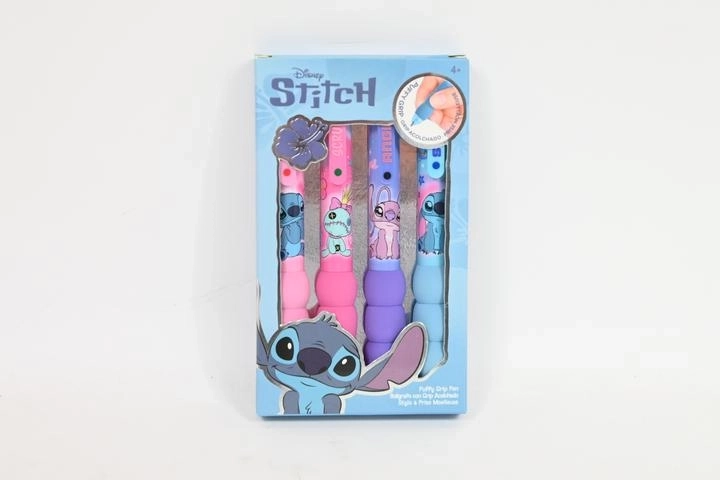Disney Stitch set de 4 bolígrafos pastel con agarre suave y peludito