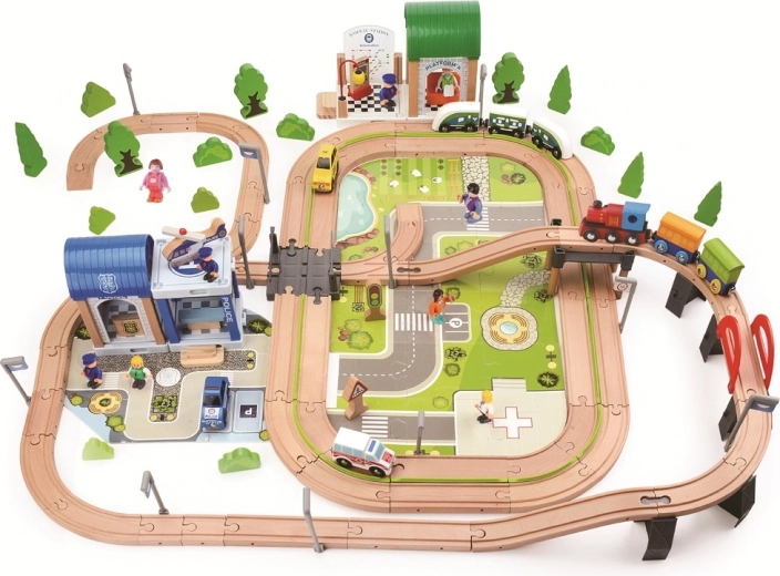 2Kids Toys vía de tren de madera ciudad y pueblo 200 piezas