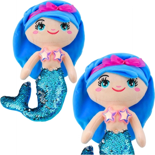 Sirena de peluche con cola de lentejuelas azul 30 cm