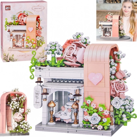 Set de construcción: salón romántico de bodas con escaparate, flores y vestidos (1047 piezas)