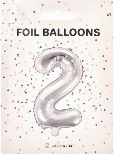 Globo de foil número 2 plateado 35 cm