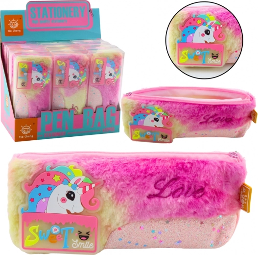 Estuche de felpa con unicornio rosa