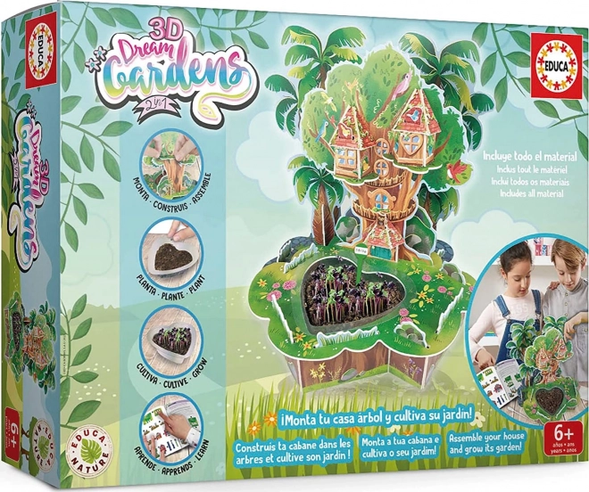 EDUCA 3D DREAM GARDENS: casa en el árbol 2 en 1 – set creativo con minijardín