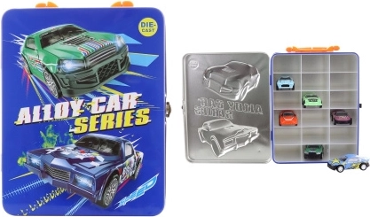 Caja de hojalata para cochecitos con set de 6 vehículos metálicos con retroceso